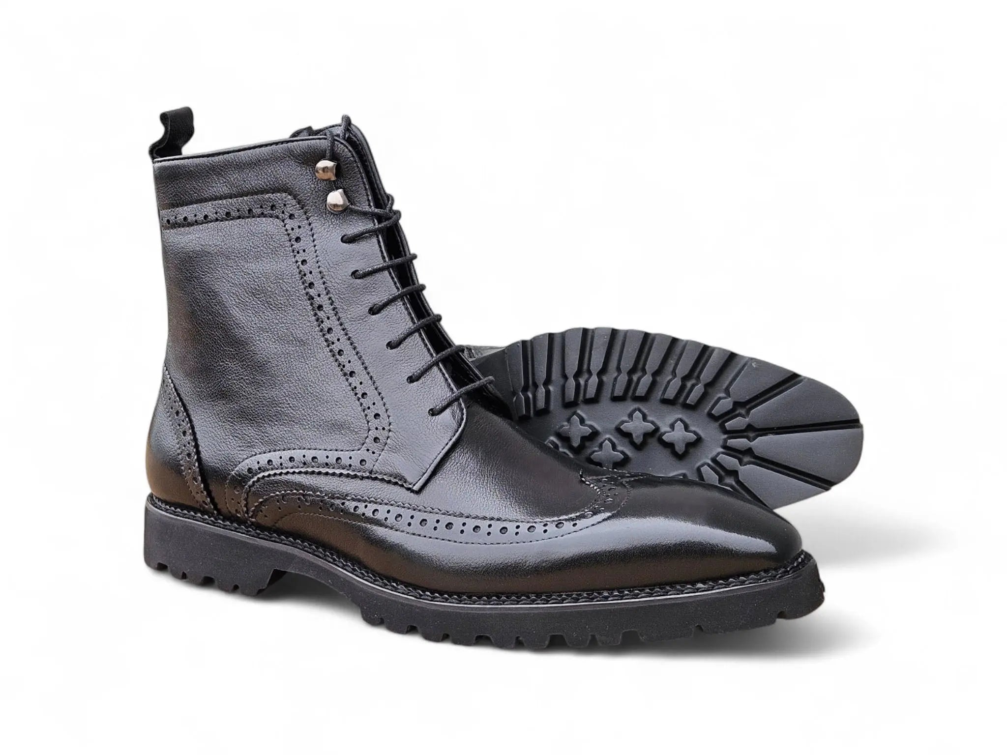 Hudson Black Wingtip Boot Lug Sole