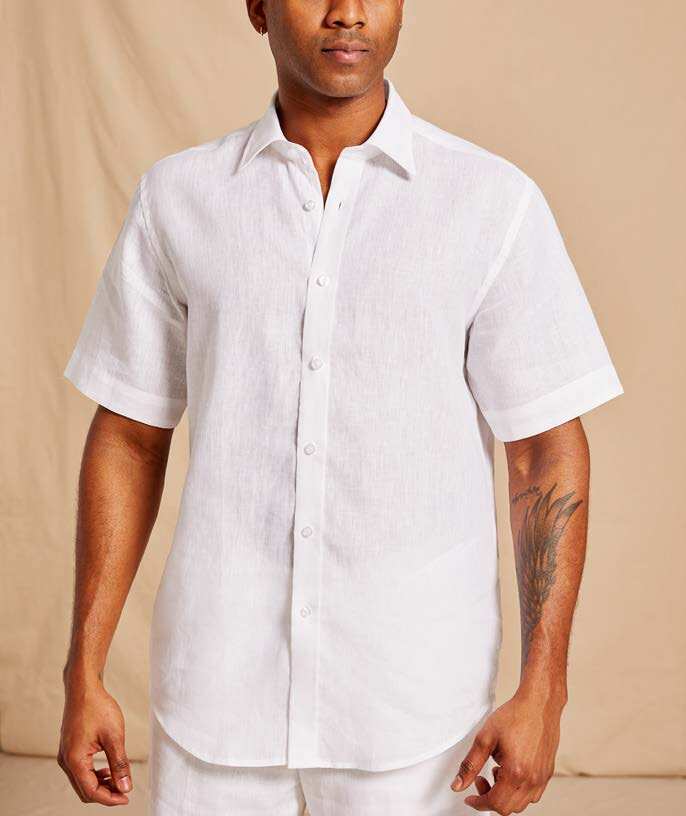 Inserch SS717-02 Short Sleeve Linen Shirt White