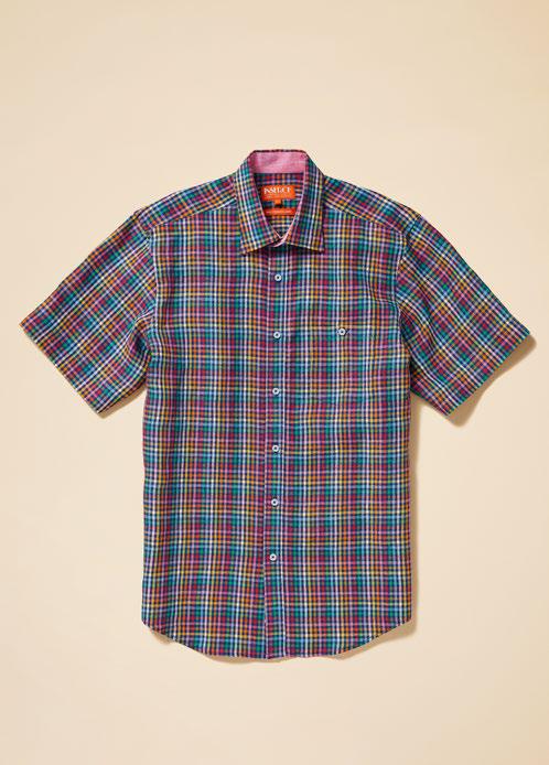 Inserch SS7917-66 Gingham Short Sleeve Linen Shirt  Multi Color