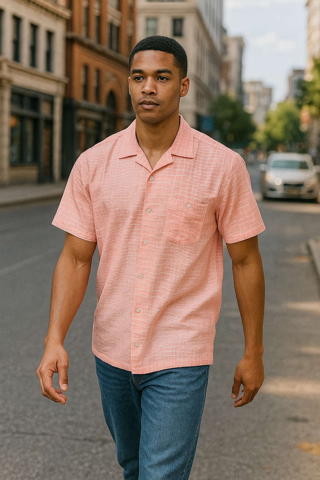 Inserch SS014-00062 SS Alligator Jacquard Shirt Pink
