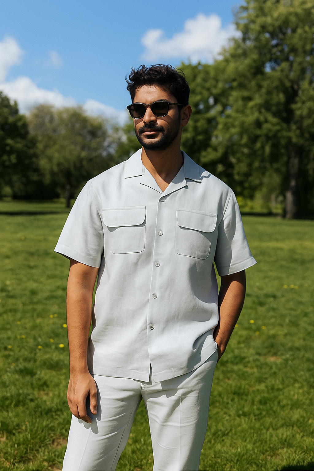 Stacy Adams 3510 Short Sleeve Linen Set Gray