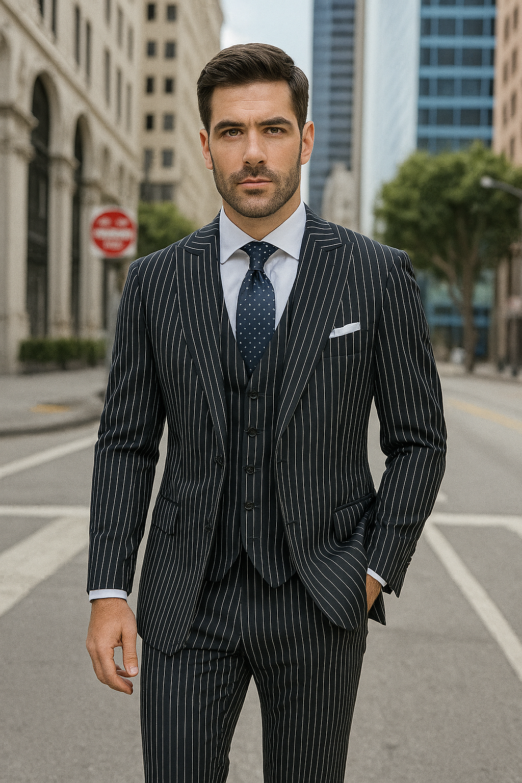 Canuti Corleone C122 3PCS Pinstripe Black/White