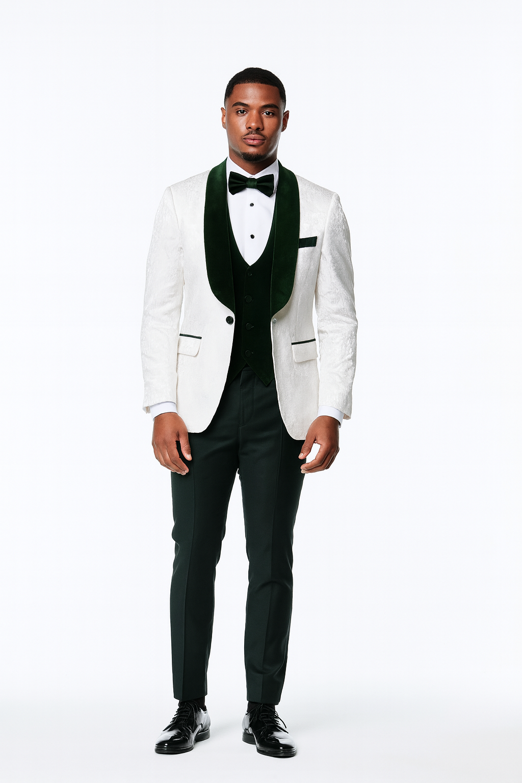 Rossi Man RM1482 Slim Fit  3 pcs Tux White/Green