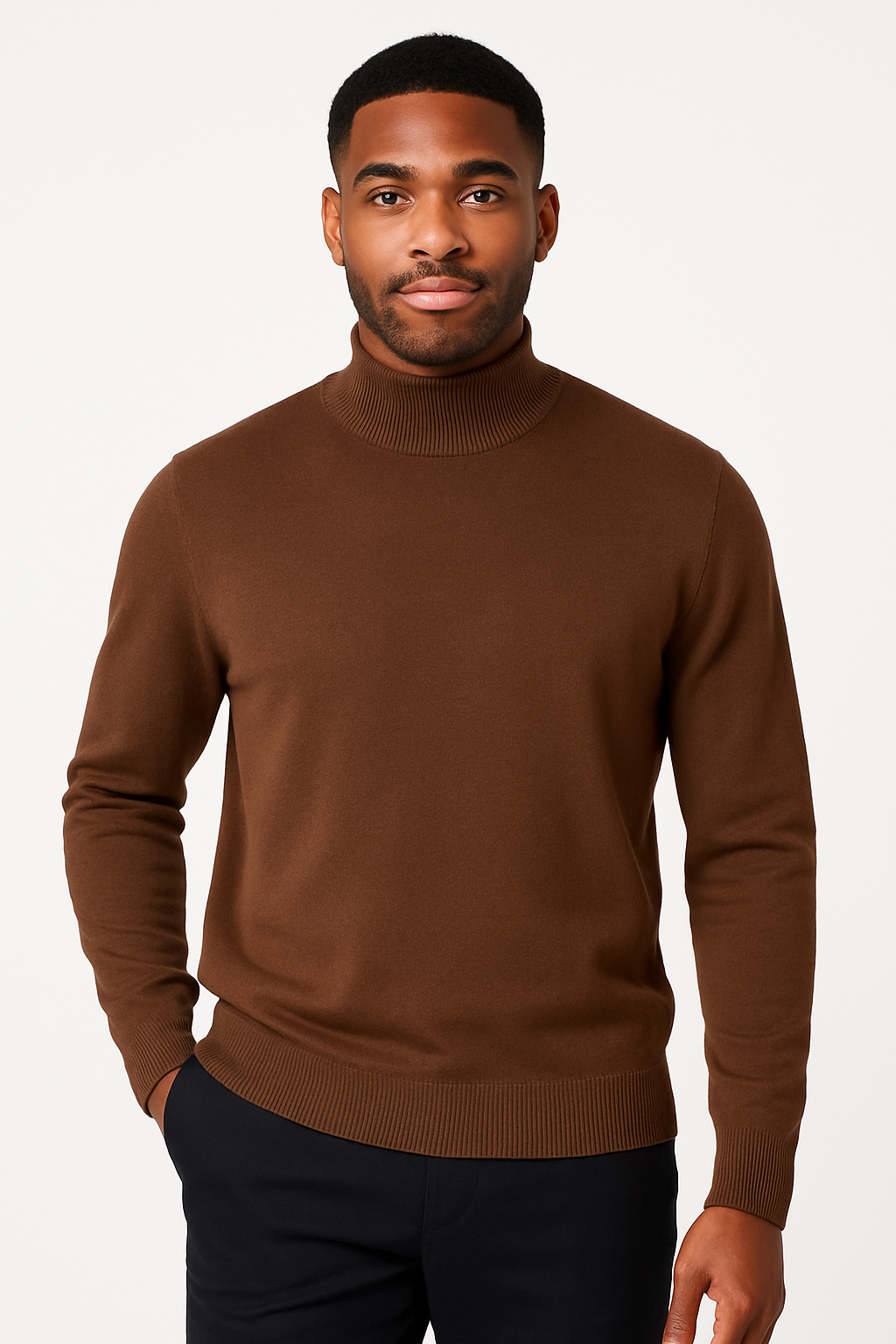 Lavane' 501M L/S Slim Fit Mock Neck Brown
