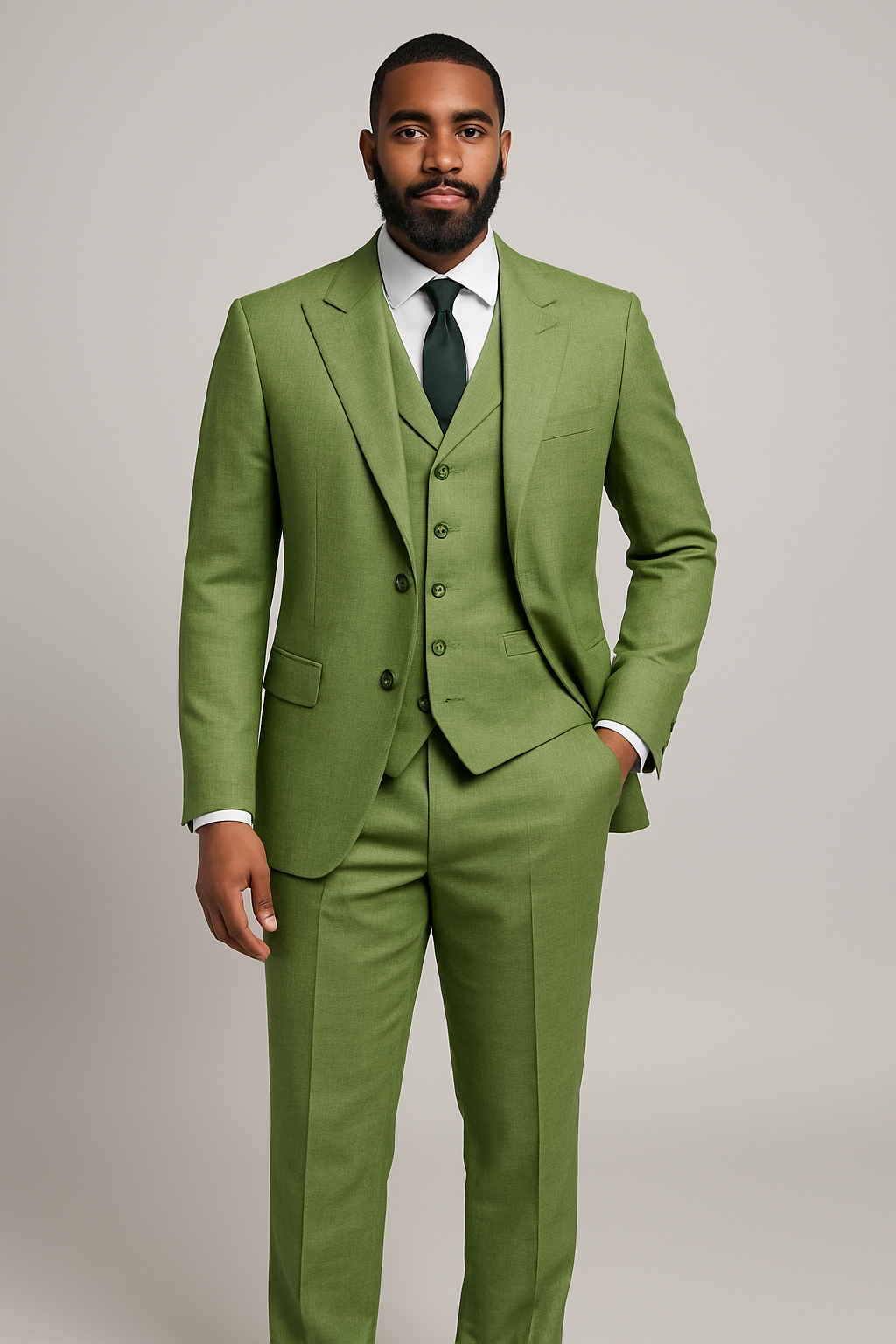 Vitali M7019 3 Pieces Modern Fit Vested Suit Green
