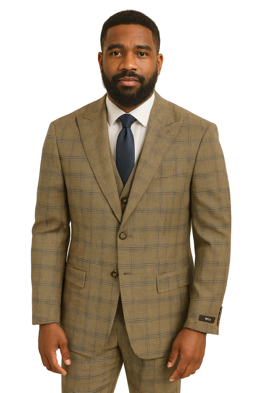 Vitali M8322 3 Pieces Slim Fit  Vested  Suit Tan