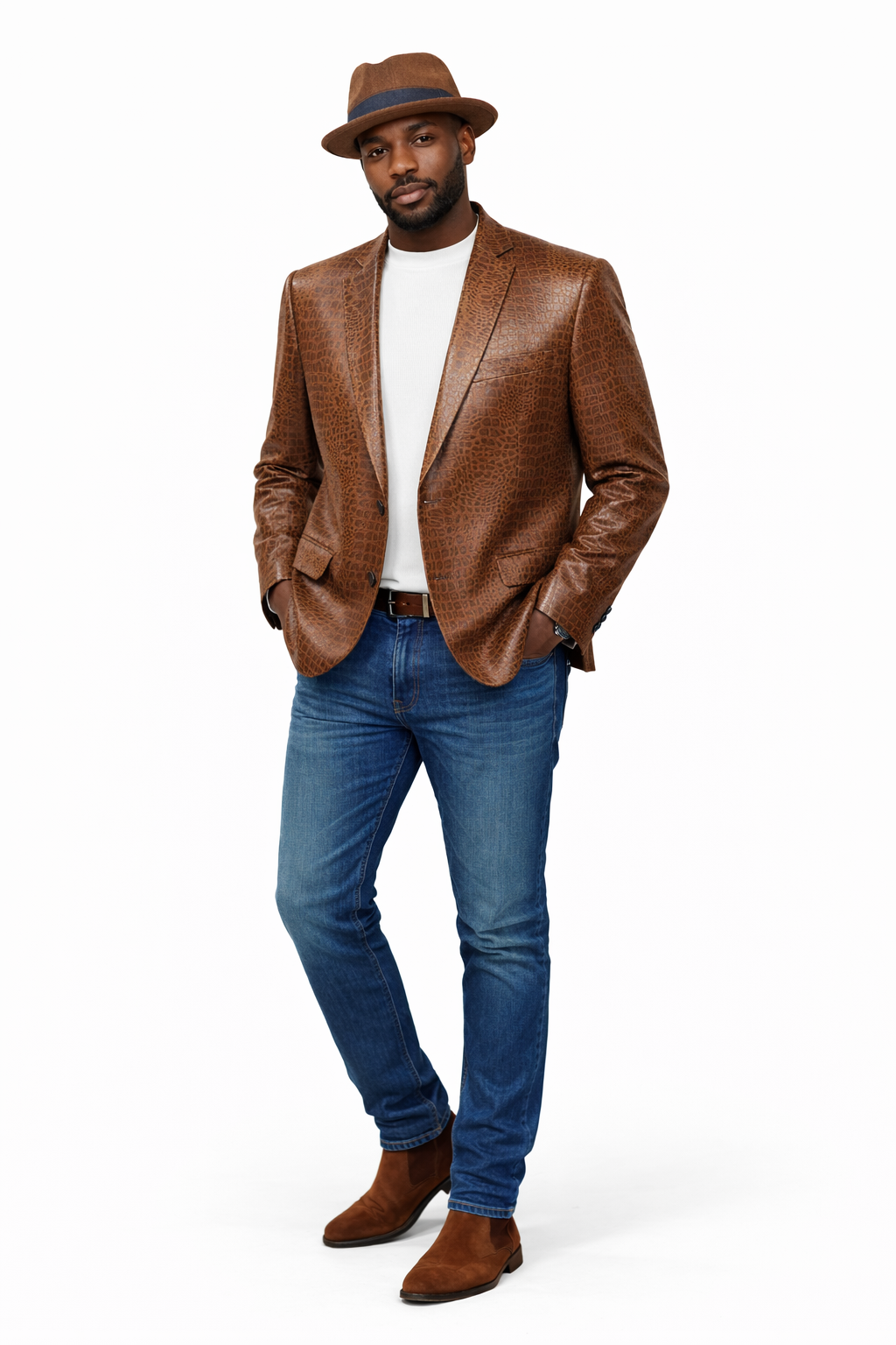 Bassiri J1041 Blazer Croc Print Blazer Cognac