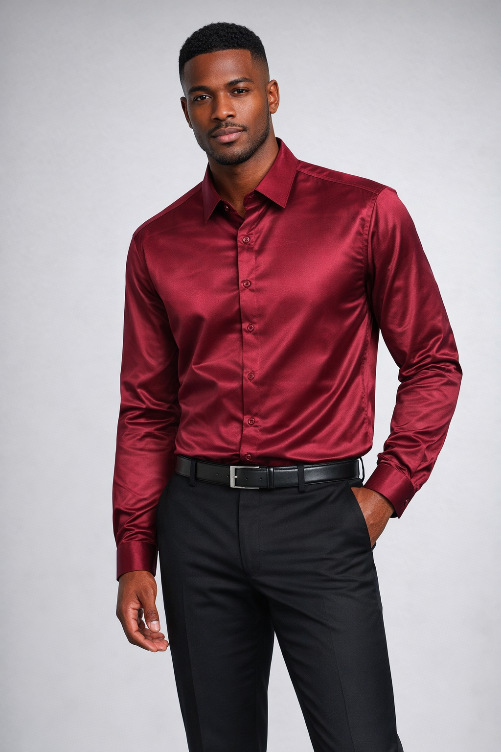 Stacy Adams 29000 Satin Shirt Burgundy
