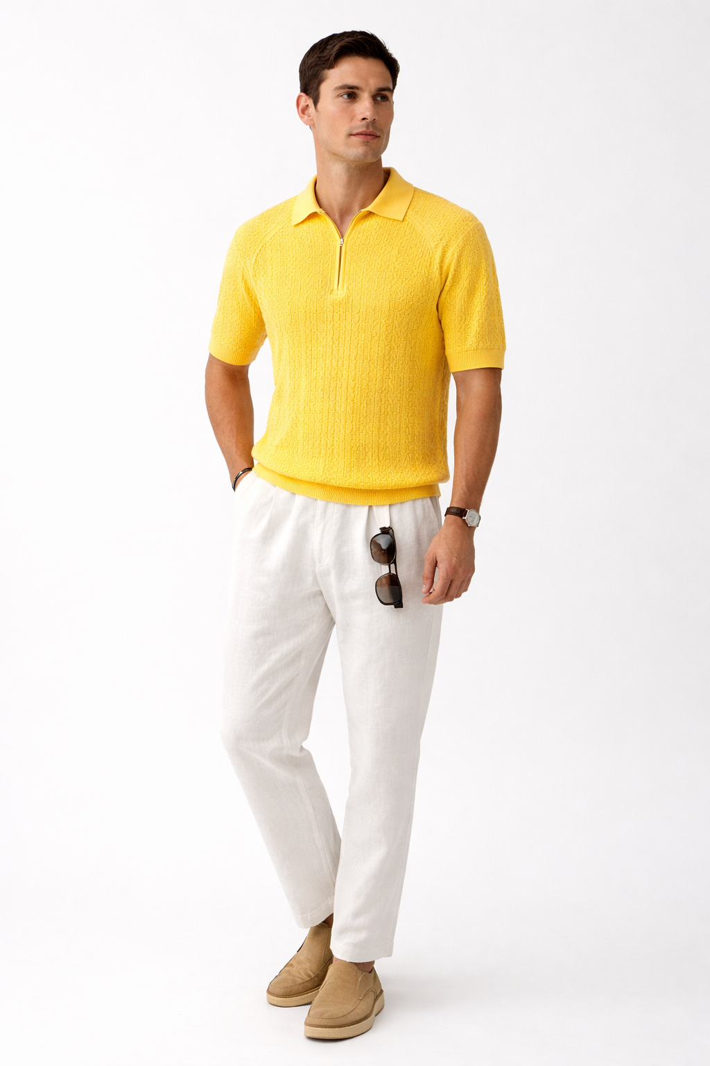 Stacy Adams 21051 Short Sleeve Knit Polo Yellow