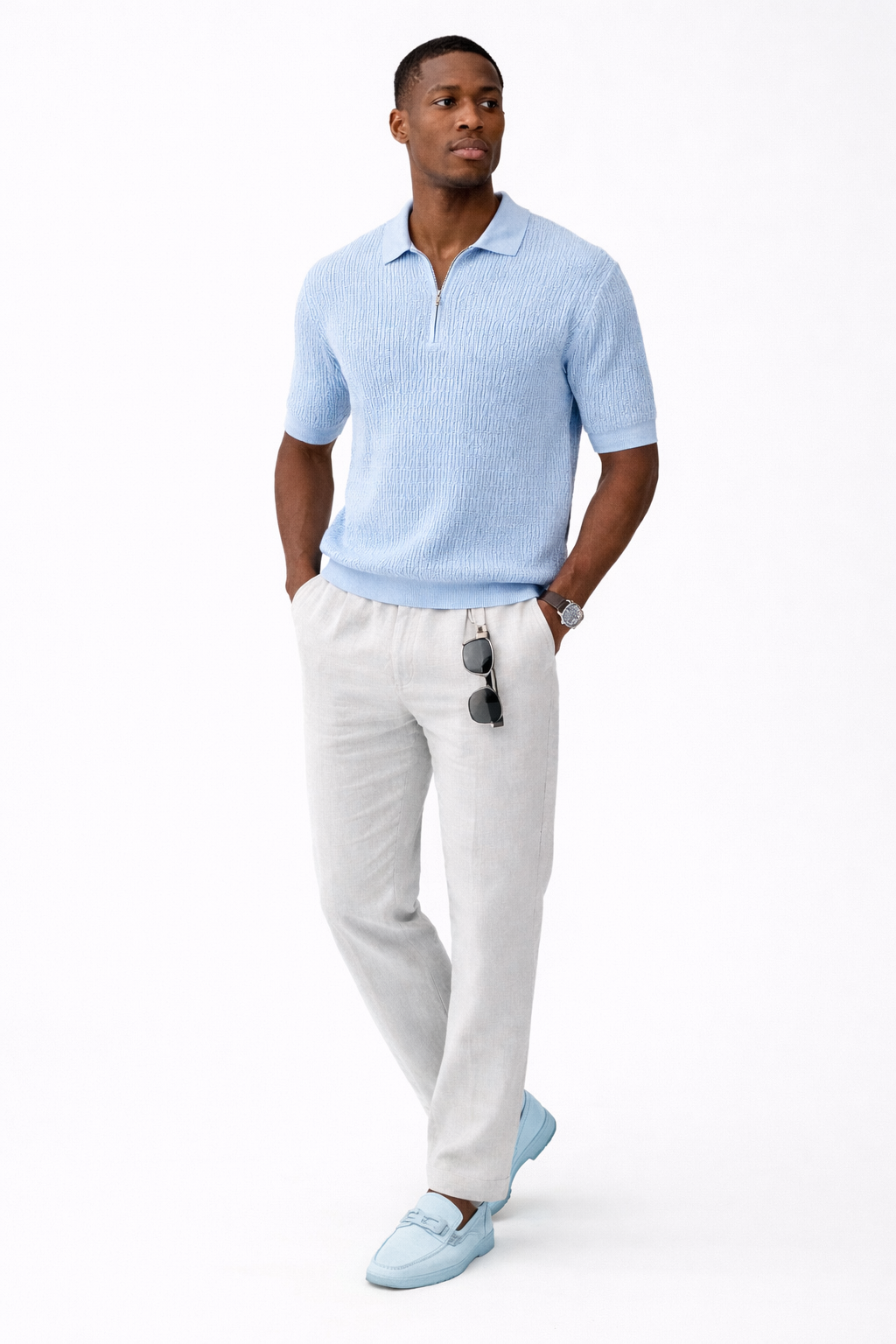 Stacy Adams 21051 Short Sleeve Knit Polo Blue
