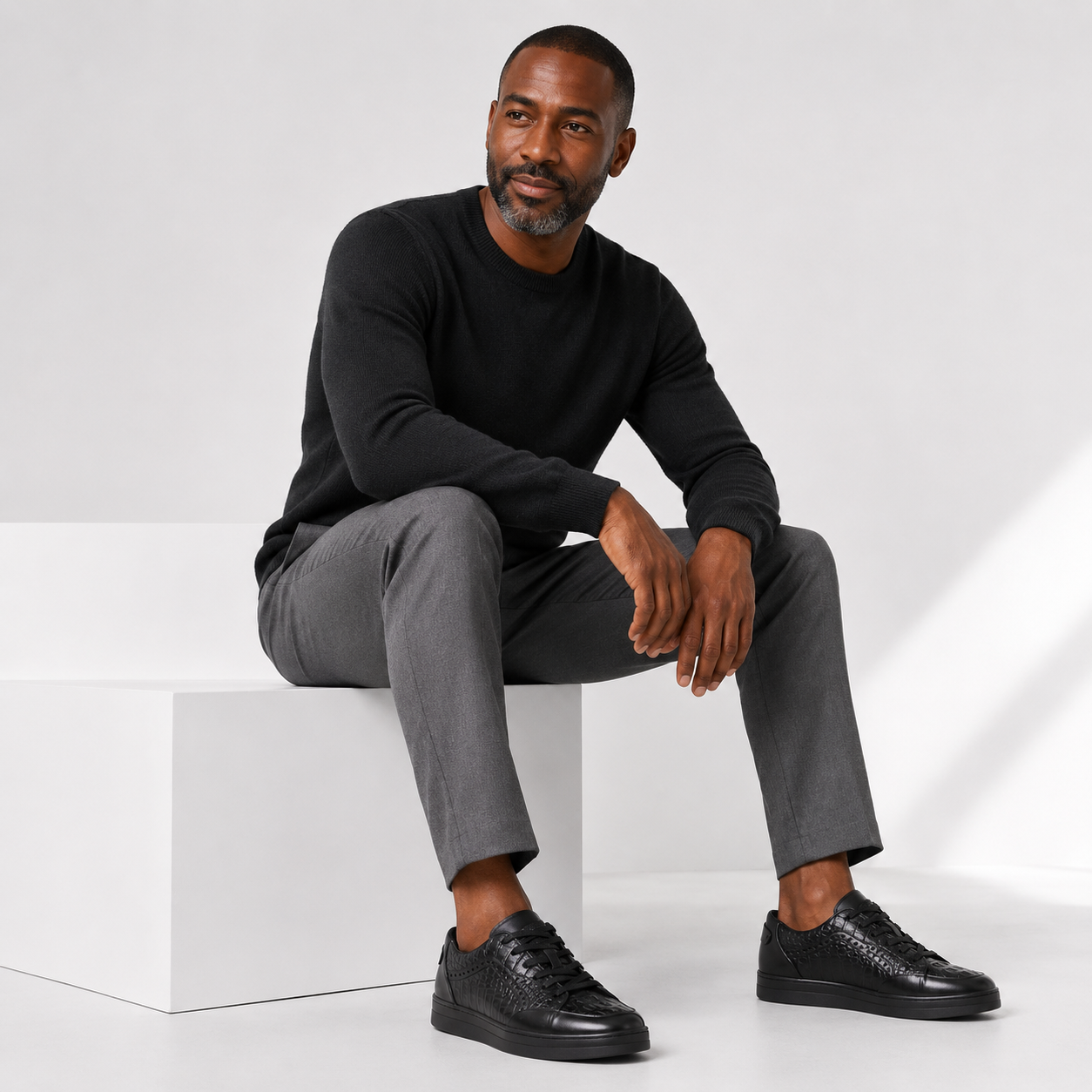 Giovanni Timo Leather Croc Print Sneaker Black