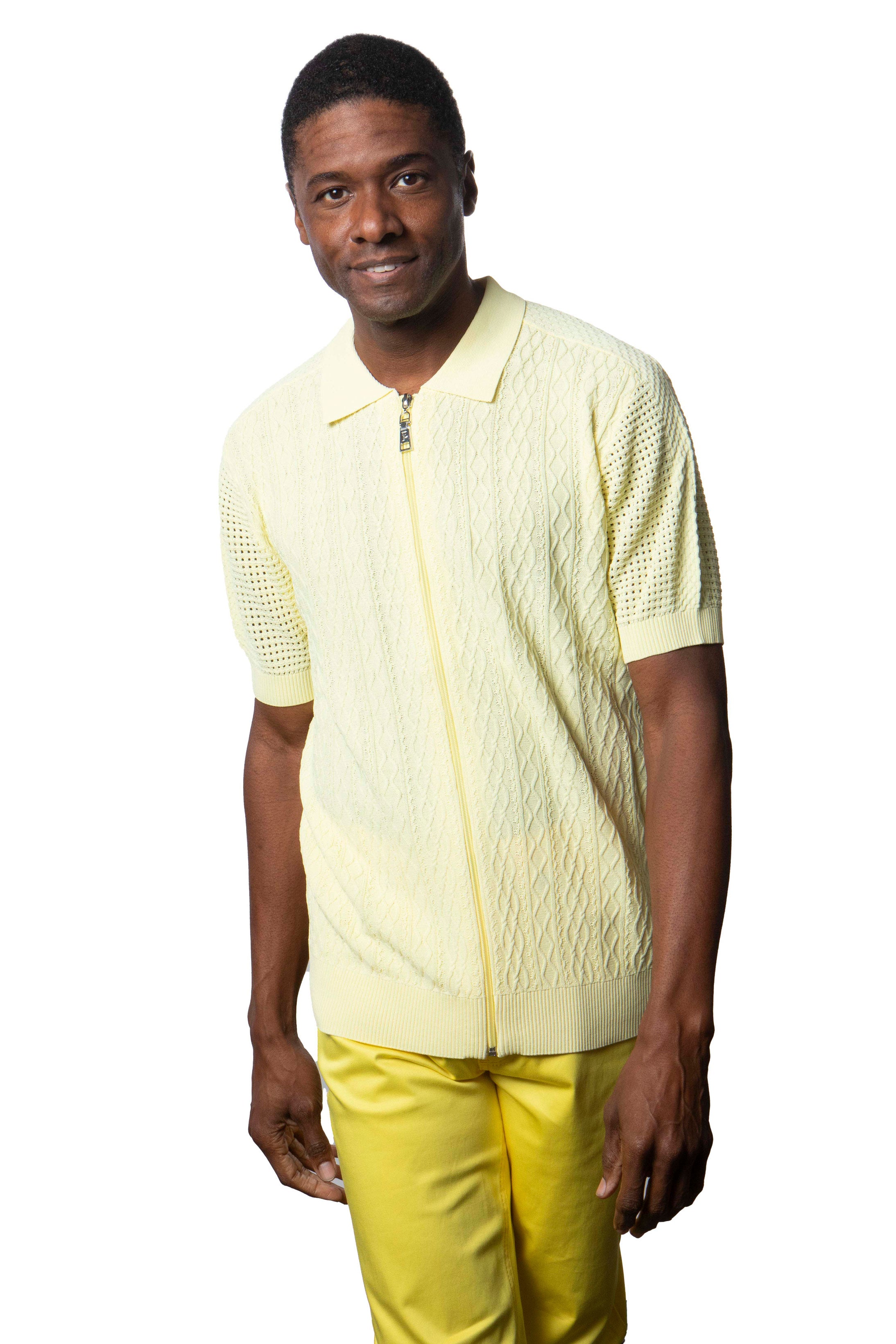 Prestige CMK-388 Full Zip Short Sleeve Knit Yellow