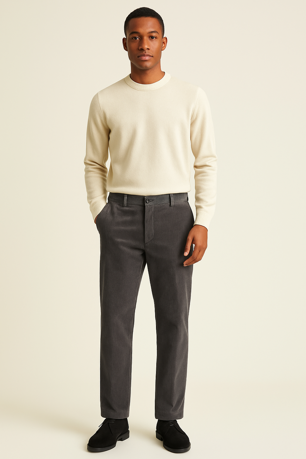 Inserch P3103 100% Cotton Flat Front Corduroy Pants Grey