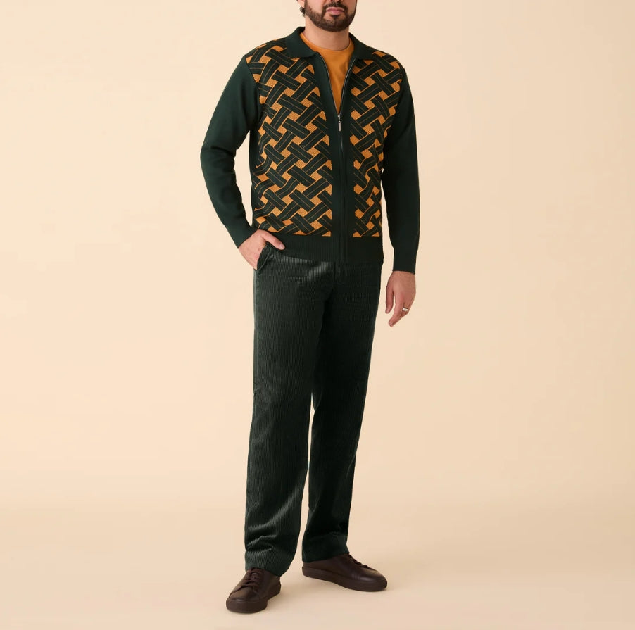 Inserch P3103 100% Cotton Flat Front Corduroy Pants Hunter Green