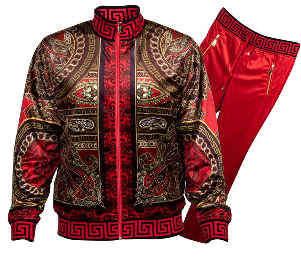 Prestige JGS-268 Jogger Set Full Zip Velour Red