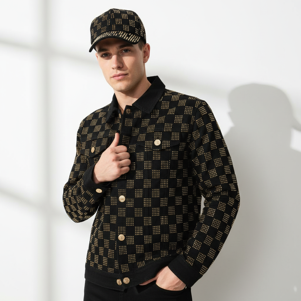 Dazzle Check Denim Jacket BLACK/GOLD