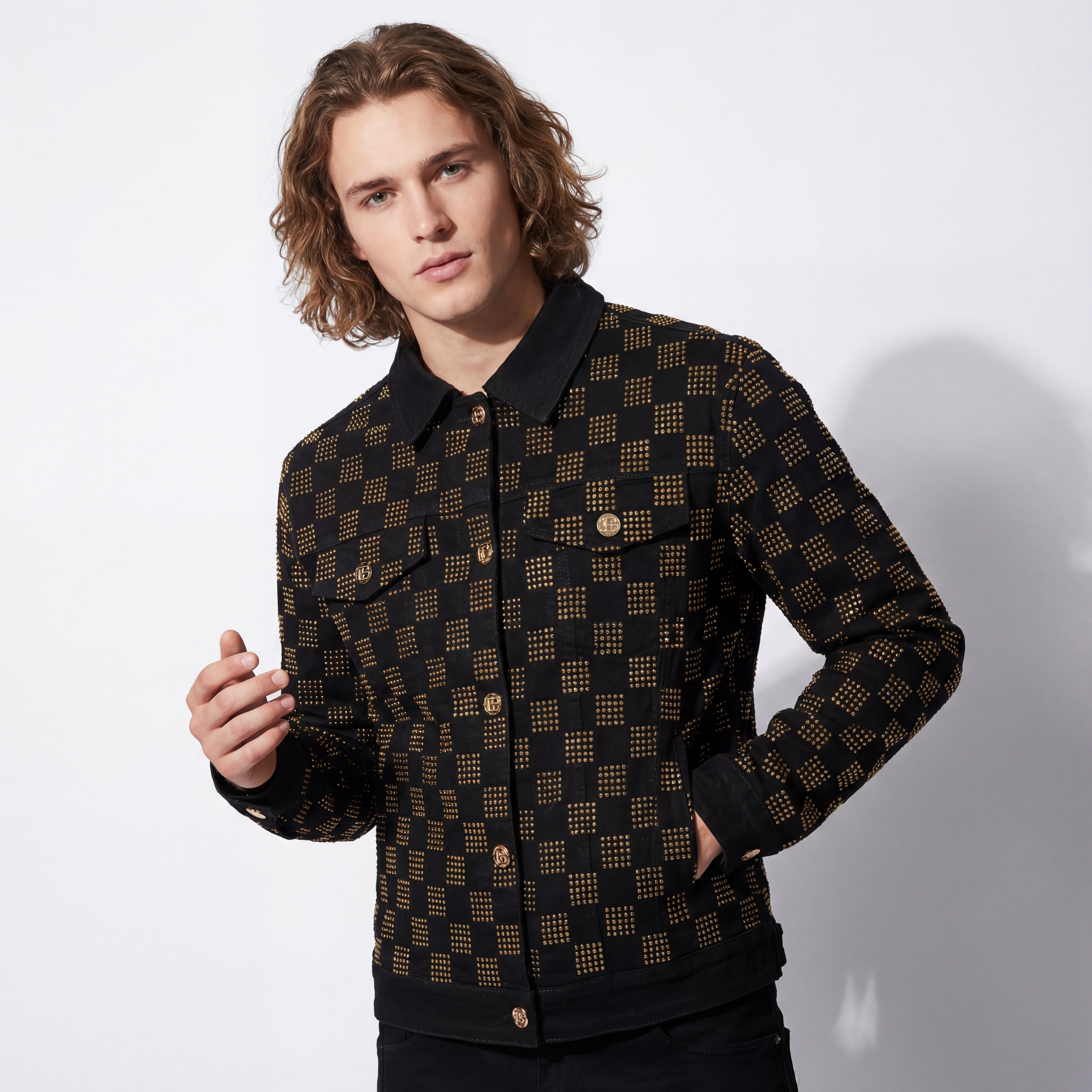 Dazzle Check Denim Jacket BLACK/GOLD