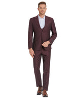 Tazzio Skinny Fit Window Plaid Suit, Double Breast U-Shape Vest, Wine