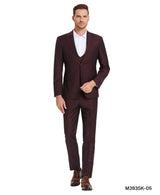 Tazzio Skinny Fit Window Plaid Suit, Double Breast U-Shape Vest, Wine