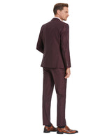 Tazzio Skinny Fit Window Plaid Suit, Double Breast U-Shape Vest, Wine