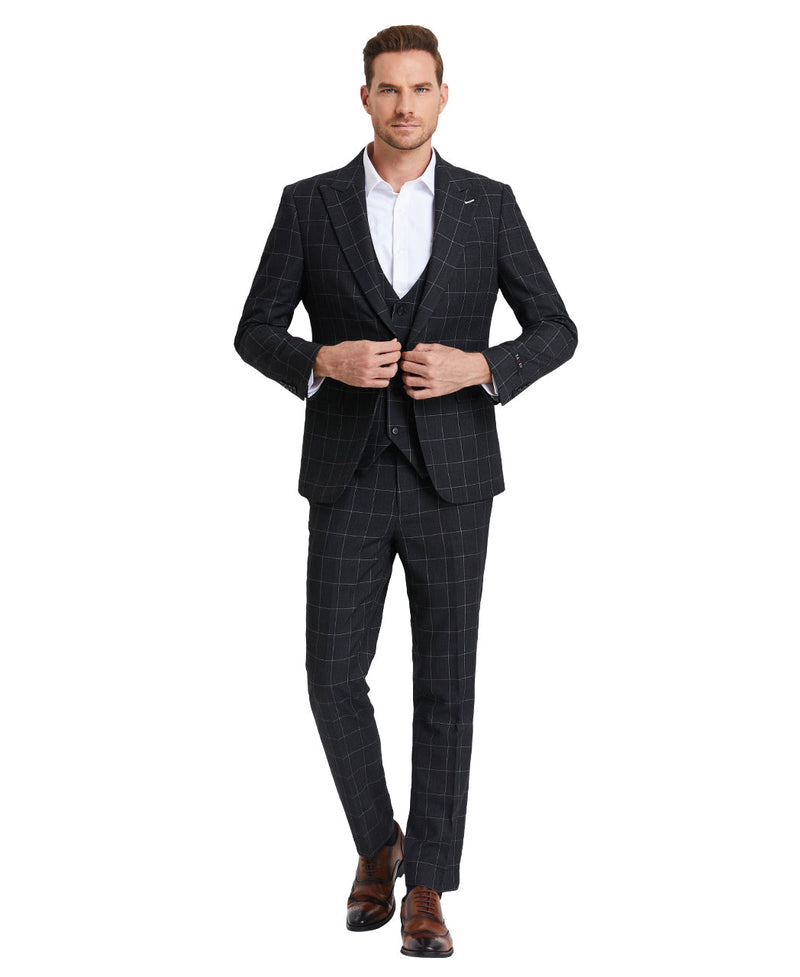 Tazzio Skinny Fit Suit Window Plaid, Dark Grey