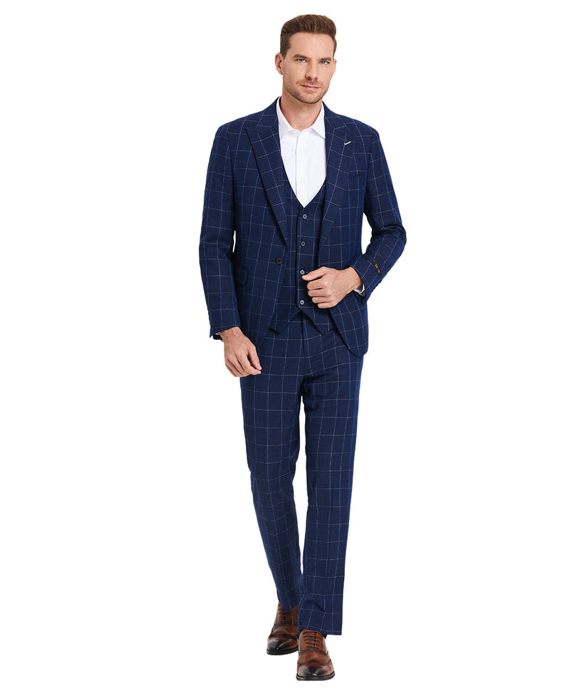 Tazzio Skinny Fit Suit Window Plaid, Blue