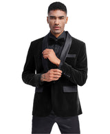 Prom Slim Fit Black Velvet Jacket Tazzio, Black