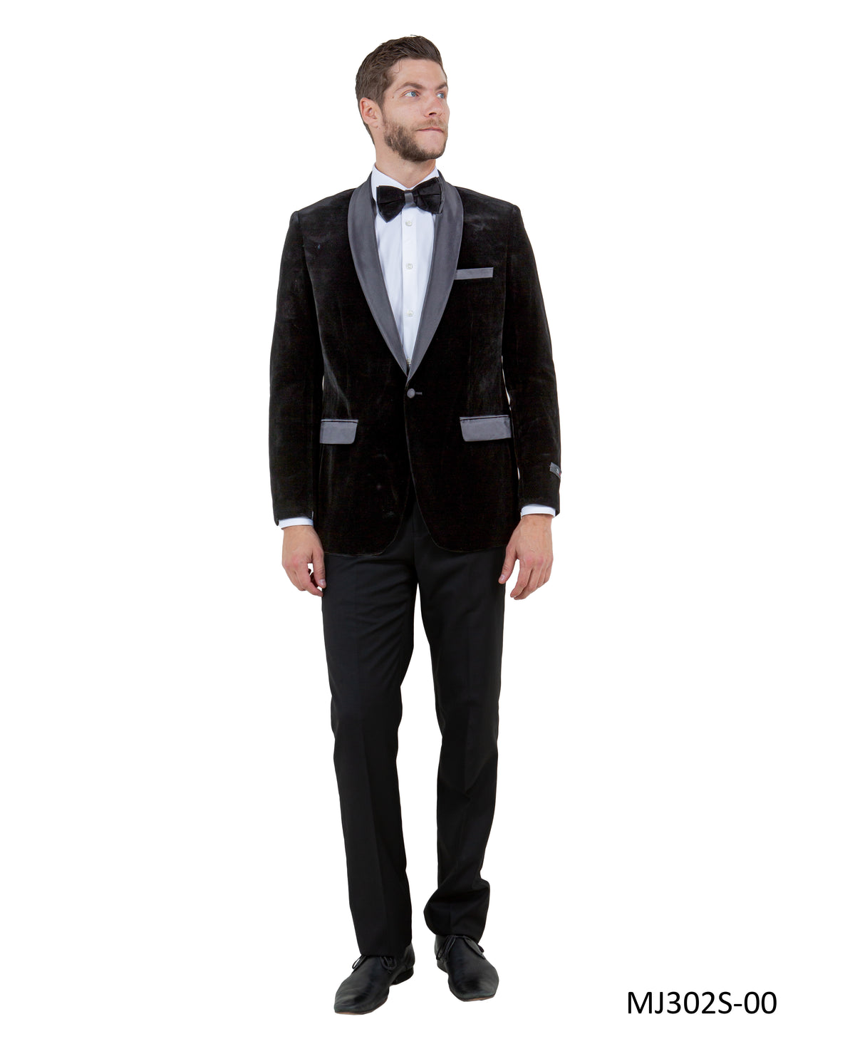 Tazio MJ302S Men’s Blazer in Black with Matching Bow tie.