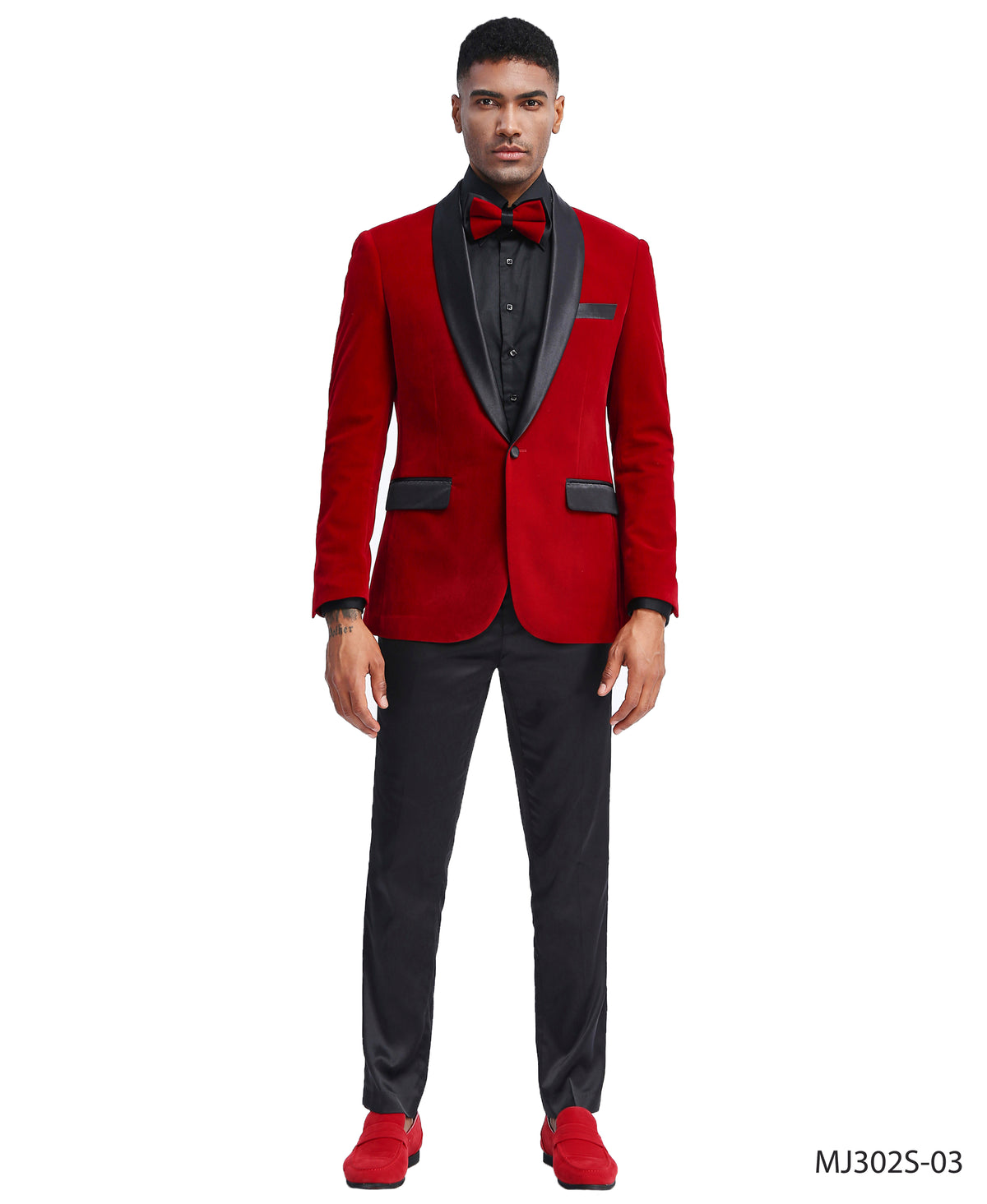 Tazio MJ302S Men’s Blazer in Red with Matching Bow tie.