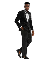 Prom Slim Fit Black Velvet Jacket Tazzio, Black