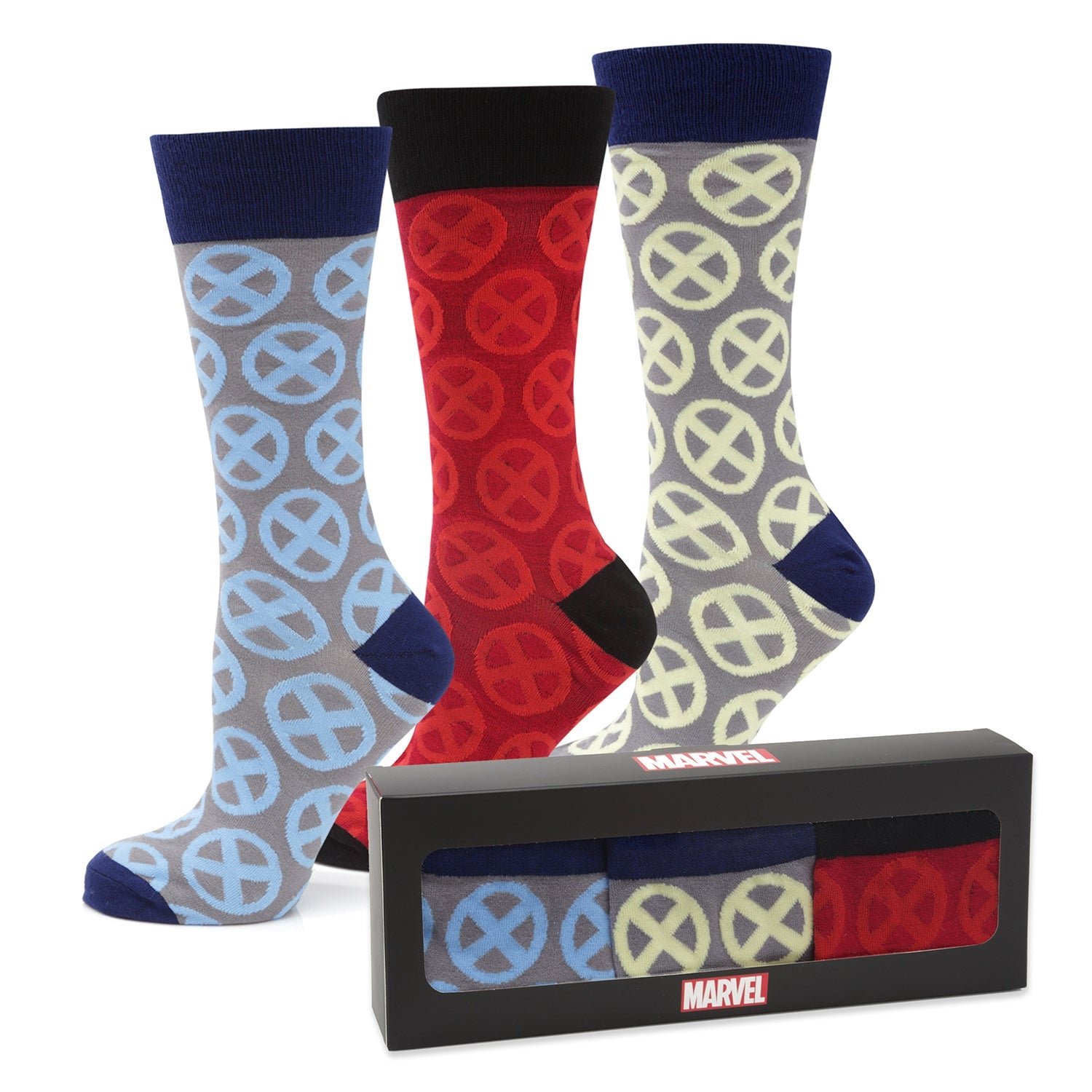 Marvel X-Men Socks 3 Pack with Lapel Pin Gift Set