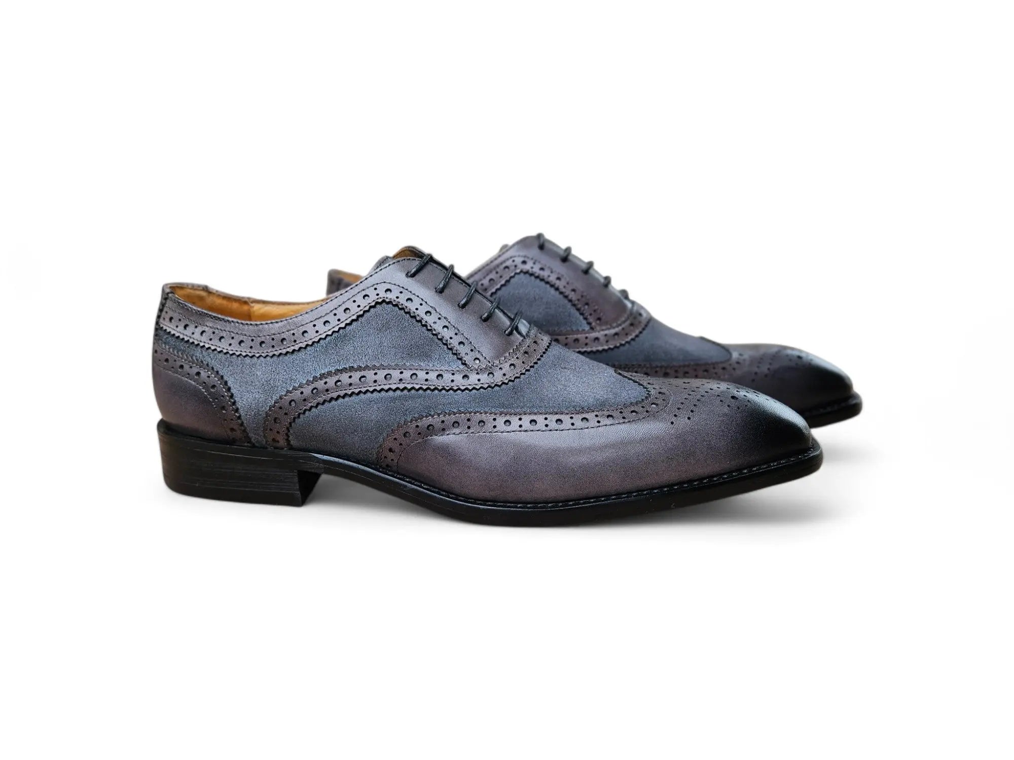 Mixed Media Burnished Wingtip Oxford