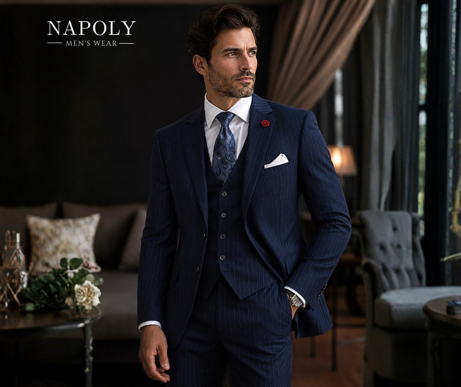 Vitali M6739 3 Pieces  Modern Fit Suit Navy