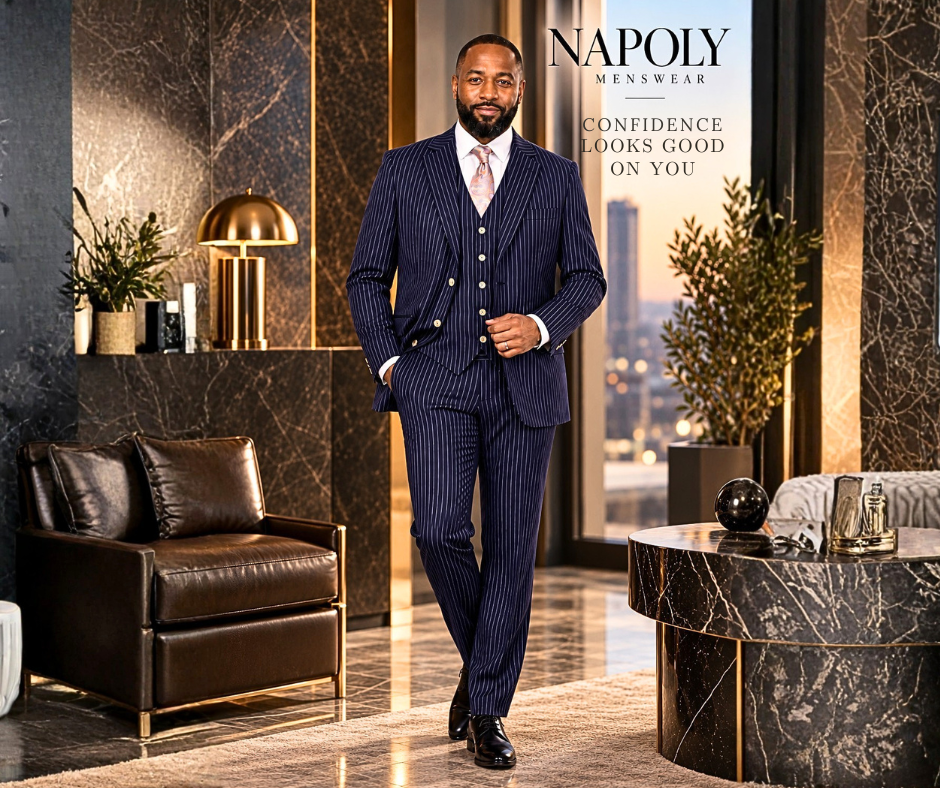 Vitali M3178 3 Piece Pinstripe Suits Navy