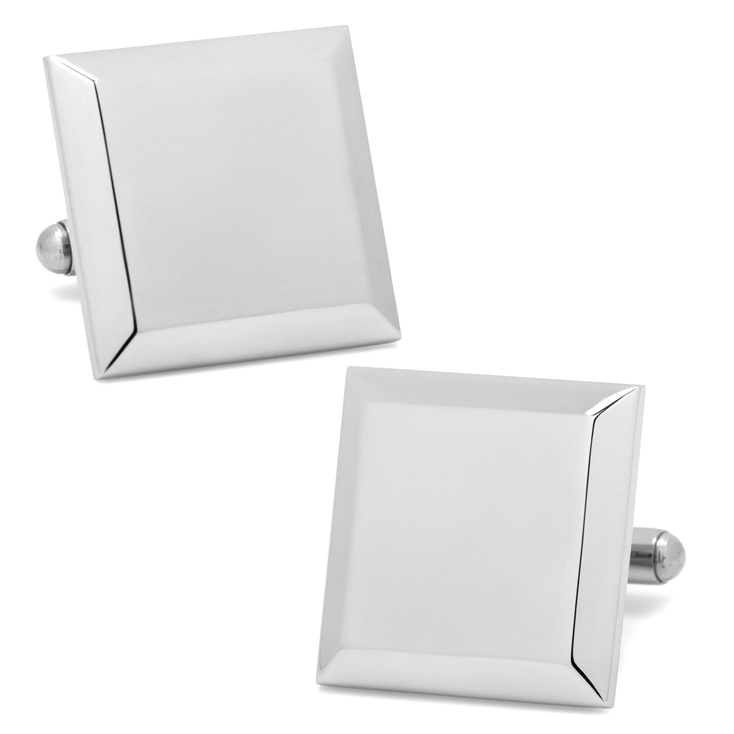 Stainless Steel Beveled Square Engravable Cufflinks and Tie Bar Gift Set
