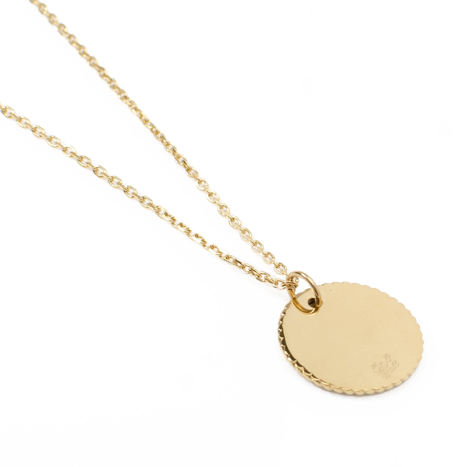 Stainless Steel Gold Engravable Round Rope Edge Pendant Women's Box Chain Necklace