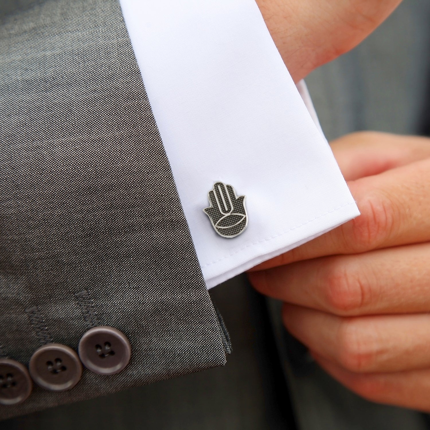 Hamsa Textured Silver Cufflinks