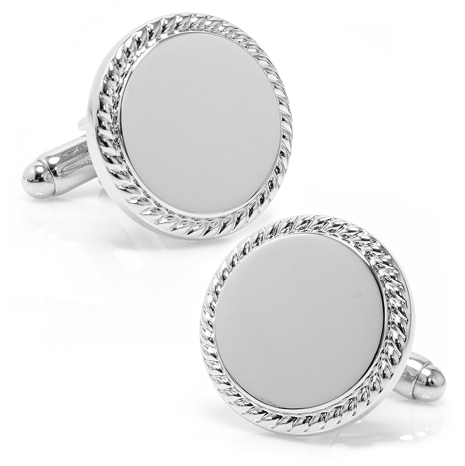 Engravable Rope Border Round Cufflinks and Tie Bar Gift Set