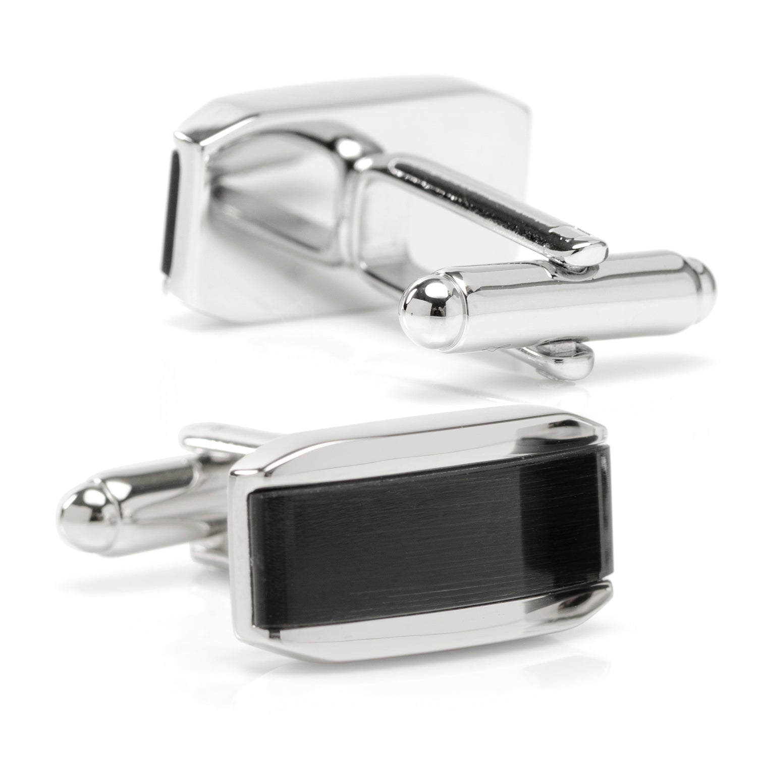 Silver Rectangular Cufflink with Dark Gray Cats Eye