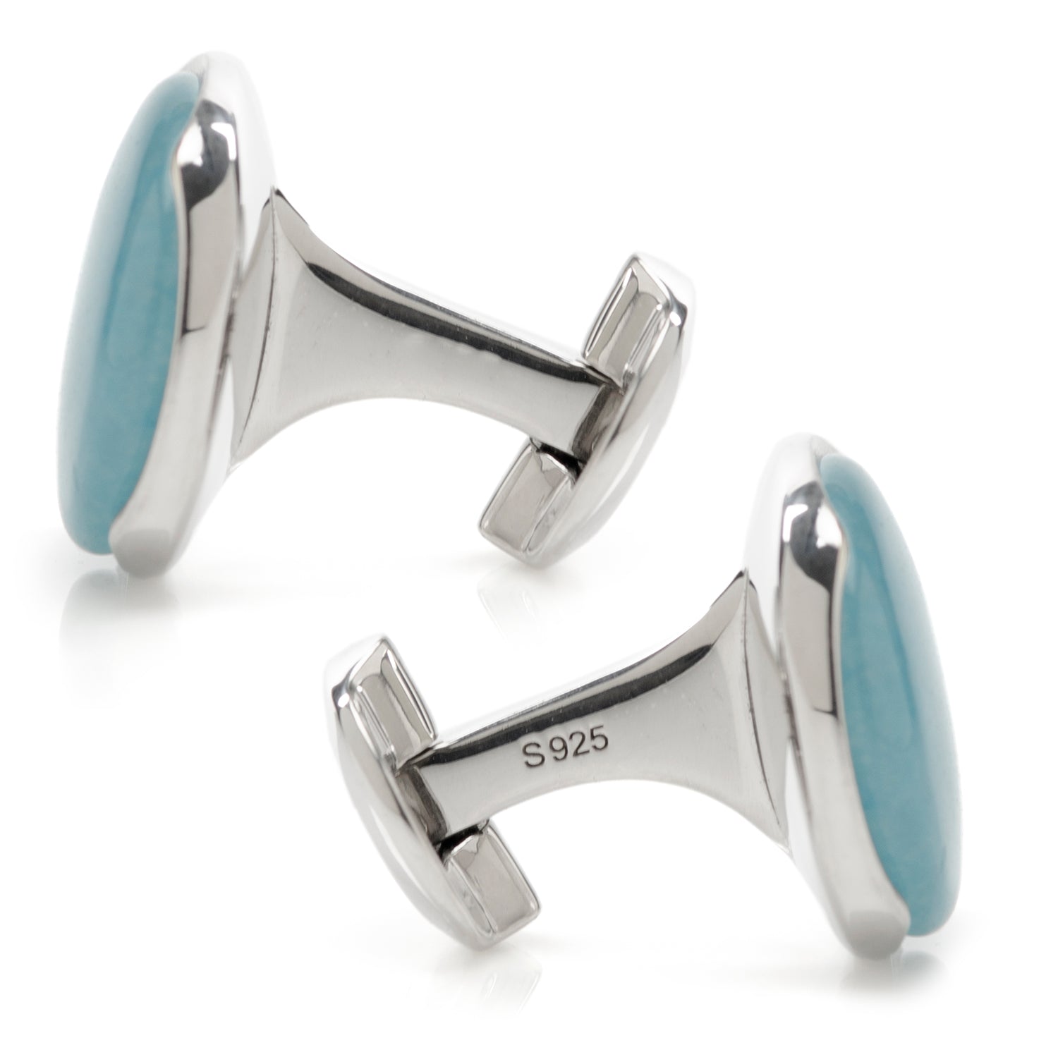 Sterling Silver Classic Formal Aquamarine Jade Cufflinks