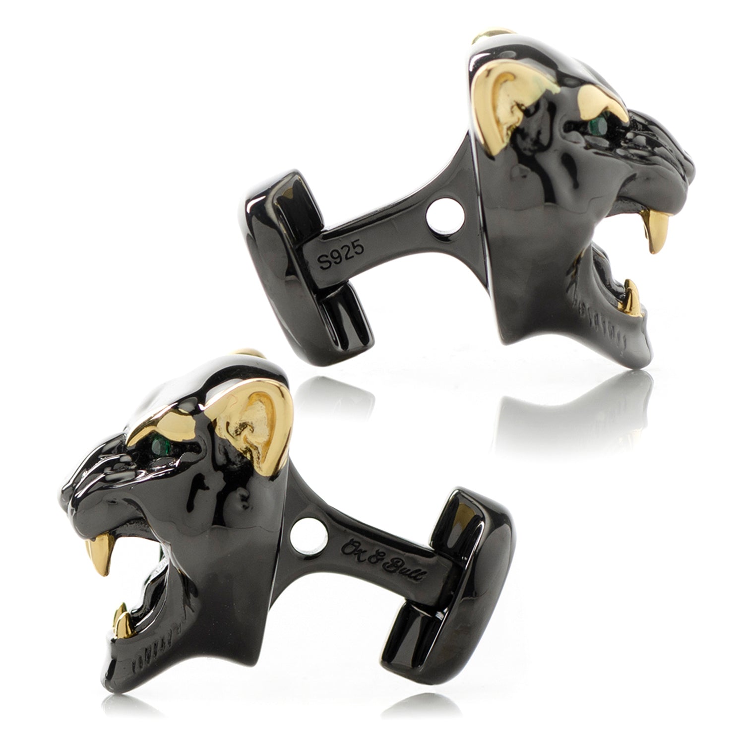 Sterling Silver Black and 14K Gold Vermeil Panther Cufflinks
