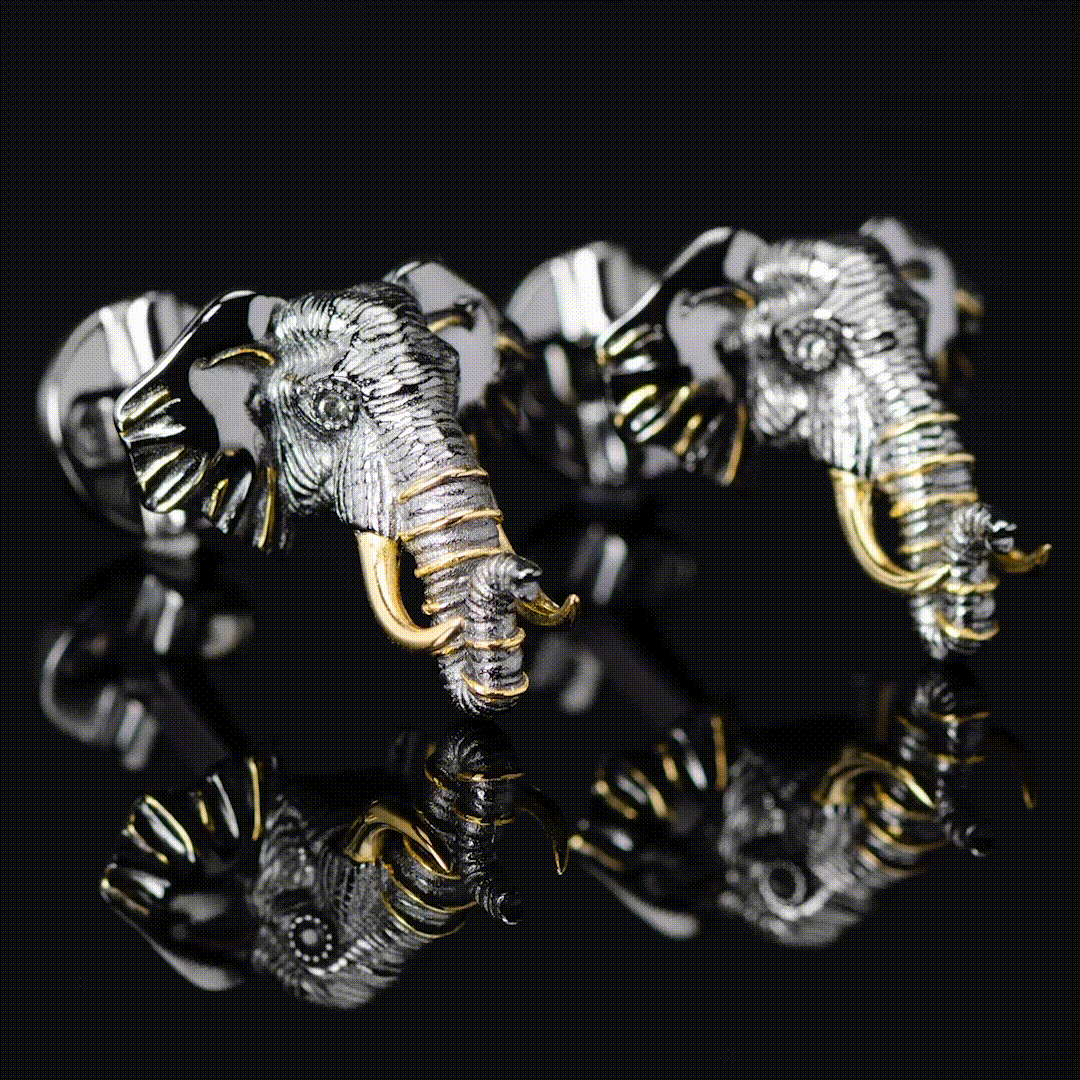 Sterling Silver and 14K Gold Vermeil Elephant Cufflinks