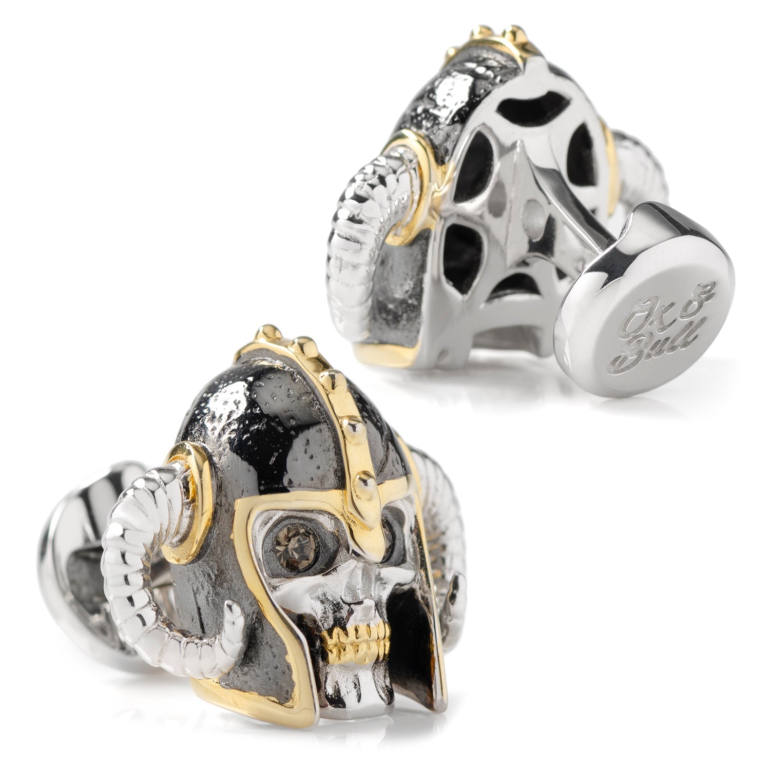 Sterling Silver with 14K Vermeil Gold Viking Helmet 3D Cufflinks