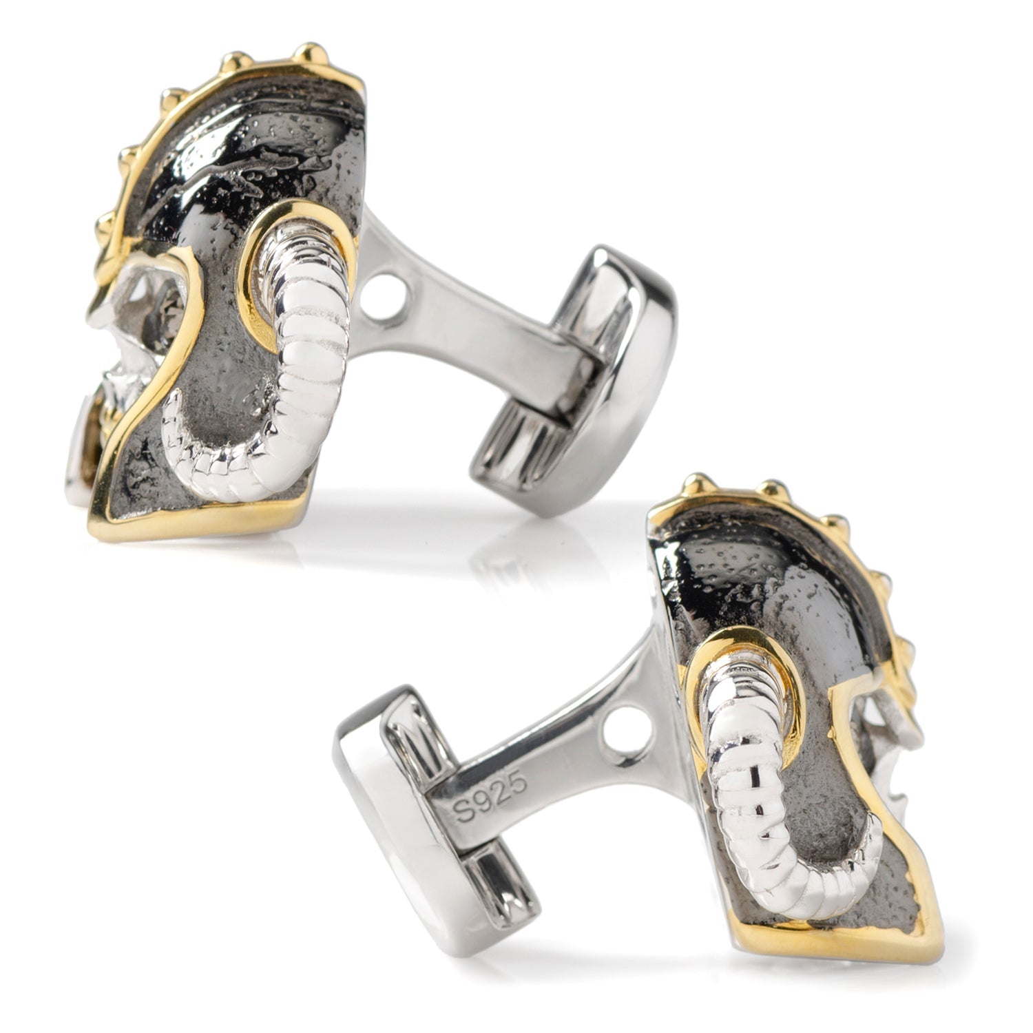Sterling Silver with 14K Vermeil Gold Viking Helmet 3D Cufflinks
