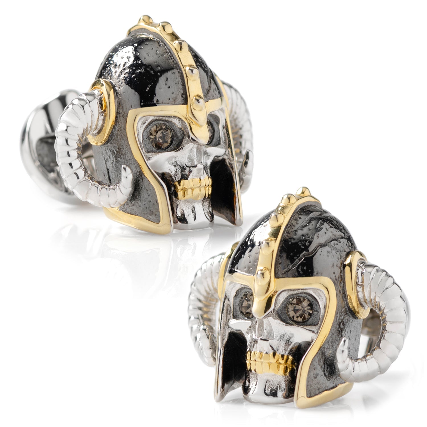 Sterling Silver with 14K Vermeil Gold Viking Helmet 3D Cufflinks