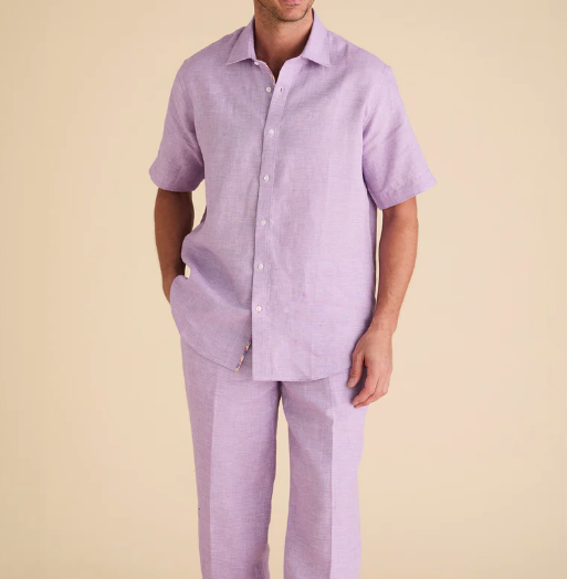 Inserch SS717-00119 Short Sleeve Linen Shirt Lavander