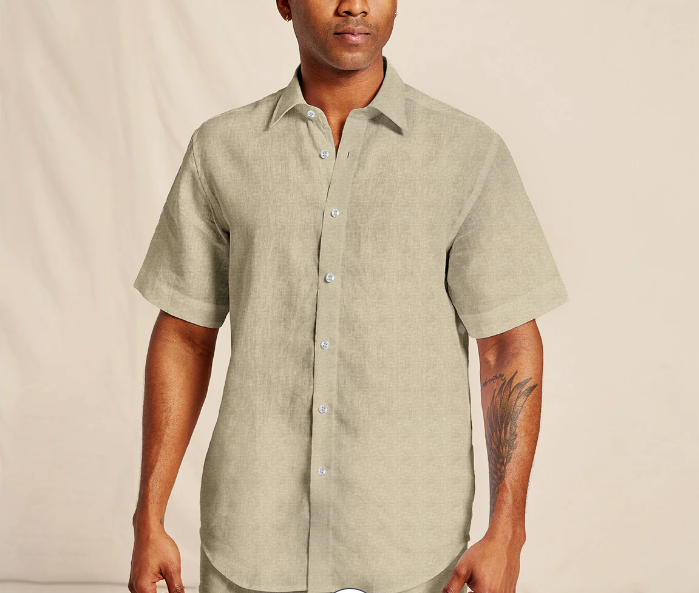 Inserch SS717-06 Short Sleeve Linen Shirt Oatmel
