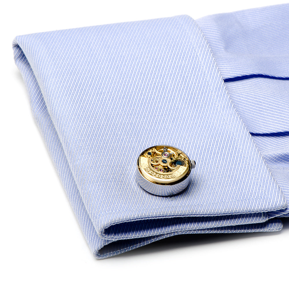 Gold and Silver Kinetic Watch Movement Cufflinks