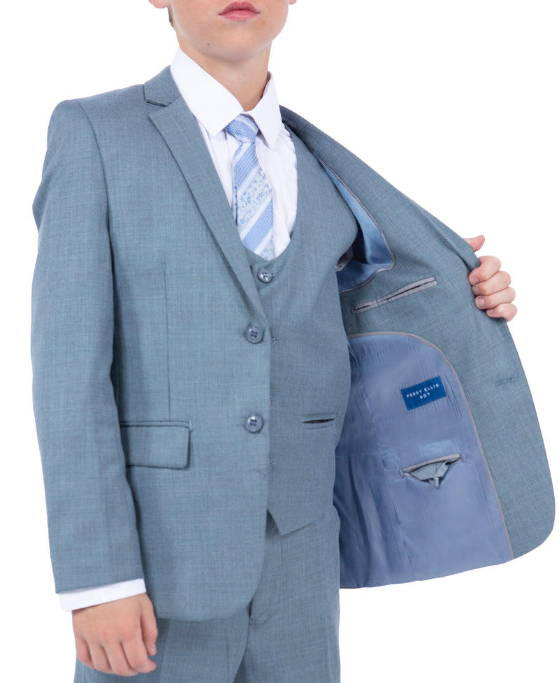 Sharkskin-5pc Suit, Smoke Blue Perry Ellis