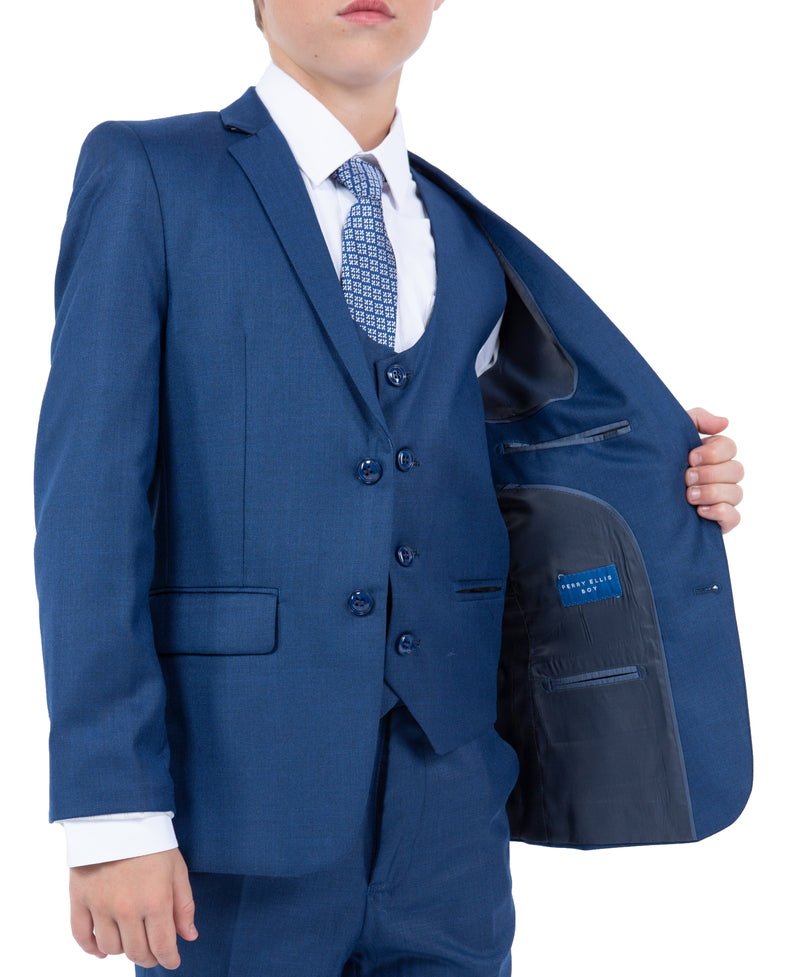 Sharkskin-5pc Suit,Marine Blue Perry Ellis